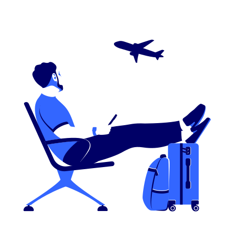 Traveler waiting at the airport for his plane flight Illustration in PNG, SVG