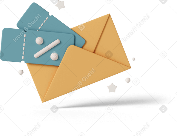 3D discount coupons in envelope PNG, SVG