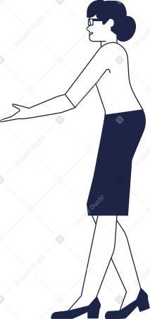 woman with glasses and bun on her hair stands with her arm outstretched Illustration in PNG, SVG
