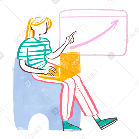 Woman with long hair showing presentation with graphs Illustration in PNG, SVG