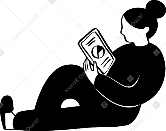 Mulher deitada com tablet PNG, SVG