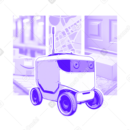 Автономный робот-доставщик, курьерская служба в PNG, SVG