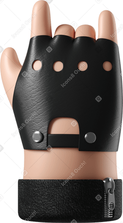 3D Rocker's white skin hand in leather glove showing a rock sign Illustration in PNG, SVG