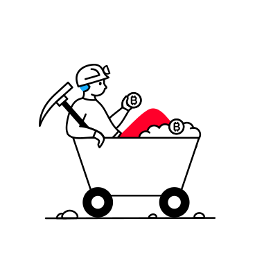 Man in a helmet in a trolley with bitcoins mined PNG, SVG