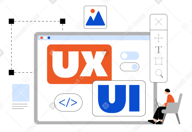 Ux/ui-beschriftung mit cursor, zahnrädern und symbolleistentext PNG, SVG