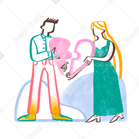 Man and woman holding halves of the heart Illustration in PNG, SVG