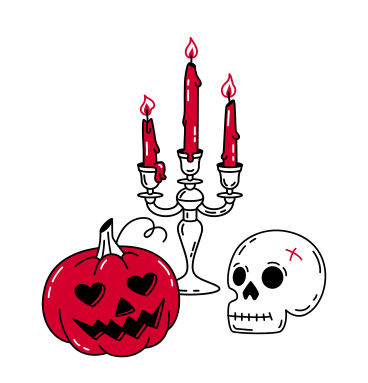 Candles in candle holder with pumpkin and skull PNG, SVG