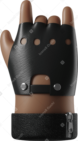 3D Rocker's dark brown skin hand in leather glove showing a rock sign Illustration in PNG, SVG