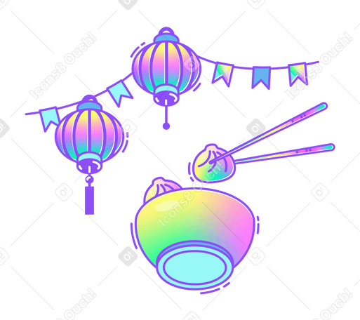 Фестиваль китайских фонарей с пельменями в PNG, SVG