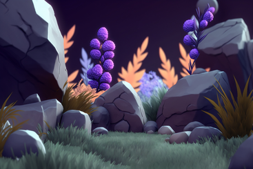 Ночная композиция на фоне растений и камней в PNG, SVG