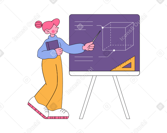 Woman teacher pointing at blackboard PNG, SVG