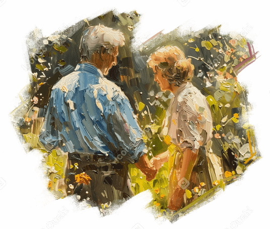 Peinture à l'huile d'un couple de personnes âgées dans le jardin PNG, SVG