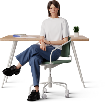 young woman sitting in front of the table PNG, SVG