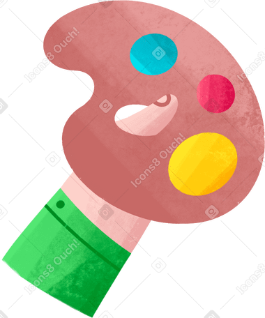 hand holding a palette of paints Illustration in PNG, SVG