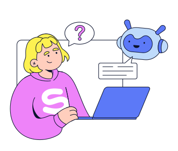 Giovane donna che fa una domanda a un assistente virtuale PNG, SVG