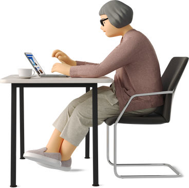 Elderly woman working with laptop PNG, SVG