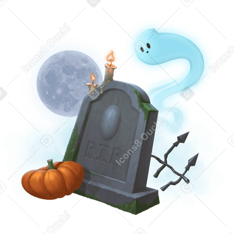 Graveyard and ghost at Halloween night PNG, SVG