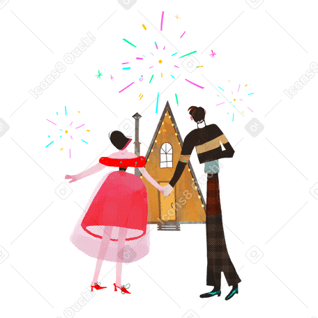 Couple celebrating New Year with fireworks PNG, SVG