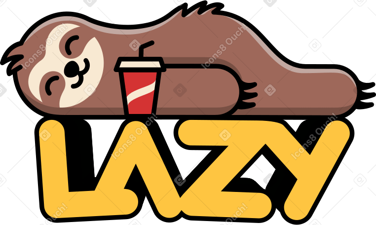 lettering lazy with a lying sloth Illustration in PNG, SVG