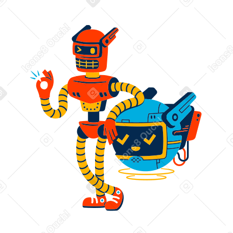 Robots standing together and showing done sign PNG, SVG