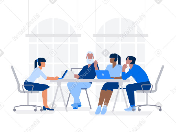 Ilustración animada de Group of people brainstorming around a table en GIF, Lottie (JSON), AE