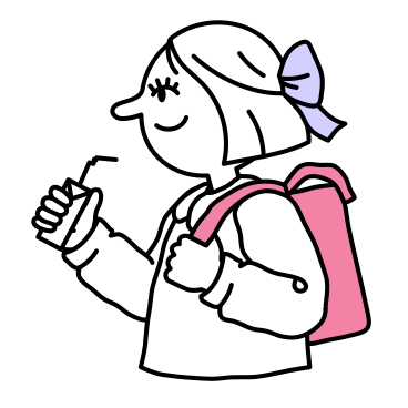 Girl with a backpack drinking juice PNG, SVG