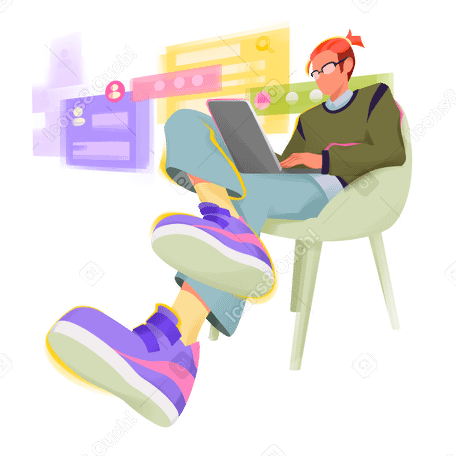 Man working in online support service via laptop PNG, SVG