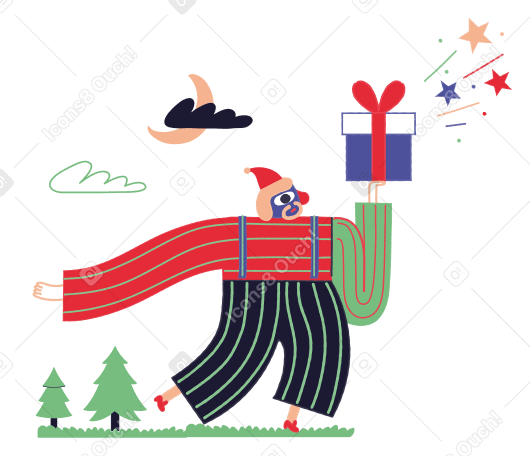 Man in festive hat carrying a present PNG, SVG