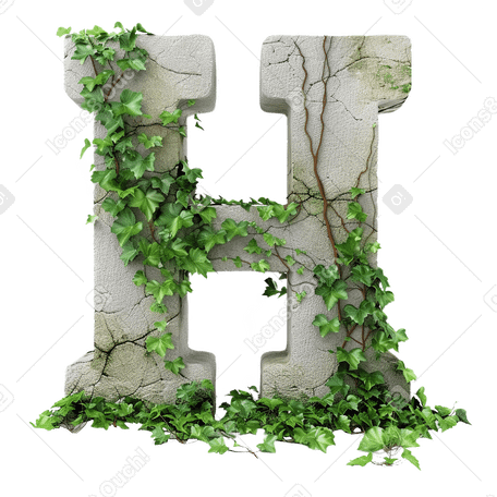 带常春藤的混凝土字母 h PNG, SVG