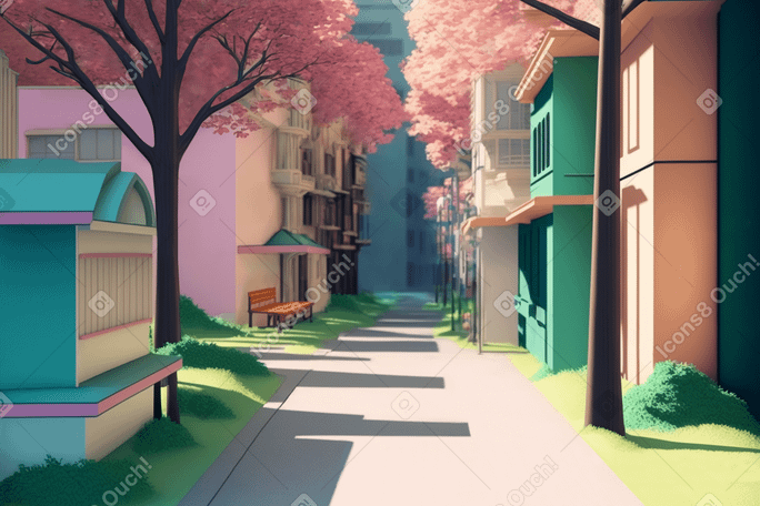 3D cartoon long narrow street background Illustration in PNG, SVG