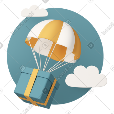 Parachute with gift box floating in clouds动态插图，格式有GIF、Lottie (JSON)、AE