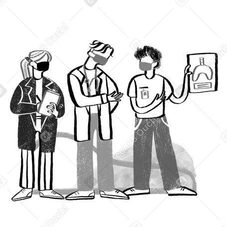Black and white doctors discussing an x ray image Illustration in PNG, SVG