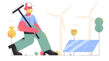 Eco technologies in solar panels and wind turbines PNG, SVG