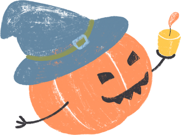 orange pumpkin in hat with candle in his hand PNG, SVG