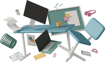 Collage with falling and balancing office supplies PNG, SVG