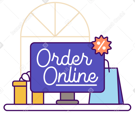 Lettering Order Online text with gifts and percent icon PNG, SVG