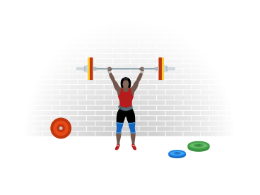 Woman holding a barbell above her head in front of a brick wall PNG, SVG