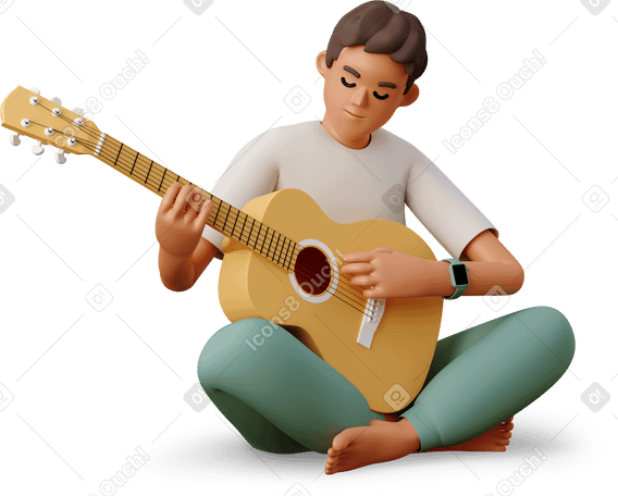 3D man plays guitar PNG, SVG