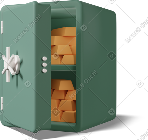 3D open safe box with gold green PNG, SVG