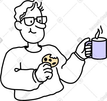 一名男子边吃饼干边喝热饮 PNG, SVG