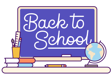 Lettering Back to School with globe, books and pencils text animated illustration in GIF, Lottie (JSON), AE