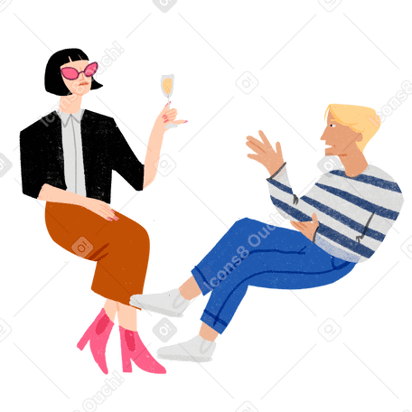 Man and woman hanging out and talking PNG, SVG
