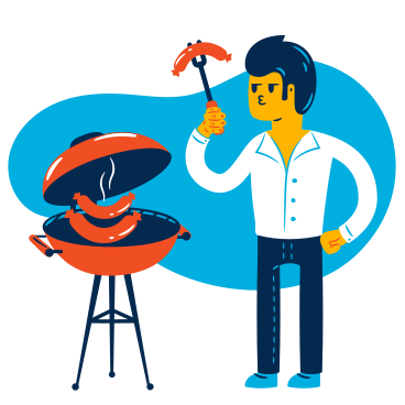 Man barbecuing sausages on a grill PNG, SVG