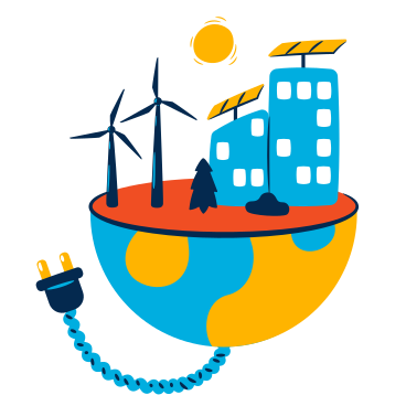 Renewable energy with solar panels and wind turbines PNG, SVG