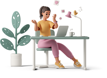 excited young woman receiving like notifications on her laptop PNG, SVG