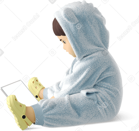 3D small child with laptop Illustration in PNG, SVG