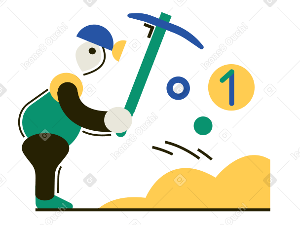 Worker mining gold with pickaxe PNG, SVG