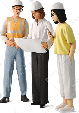 3D people at a construction site PNG, SVG
