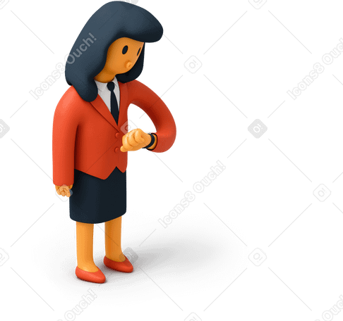 3D Businesswoman checking time on her watch Illustration in PNG, SVG