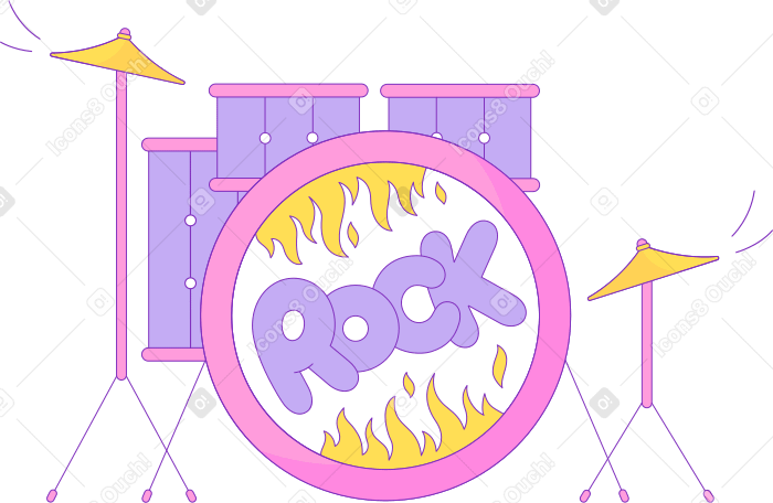 drum kit with lettering rock Illustration in PNG, SVG